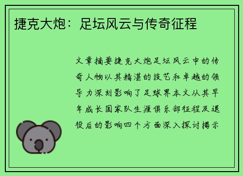 捷克大炮：足坛风云与传奇征程